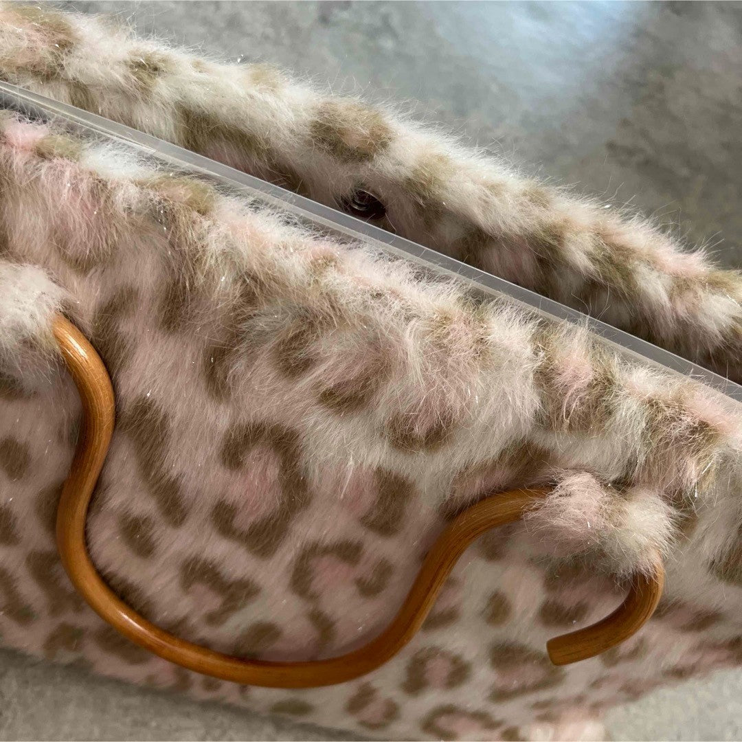 Samantha Thavasa Leopard Fur Glitter Handbag Women's Bag, Stylish, Pre-Owned