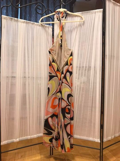 EMILIO PUCCI Halterneck Silk Pleated Dress M 2504 New