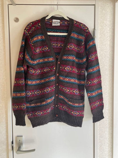 Jamieson Multicolor Wool Cardigan Norse Pattern Warm Casual Used