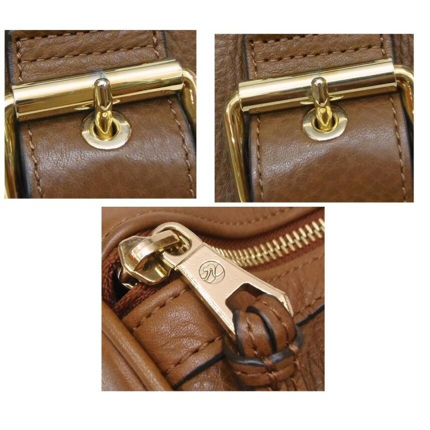 LONGCHAMP x KATE MOSS Leather Mini Boston Bag Camel Brown Hand Bag Womens Auth