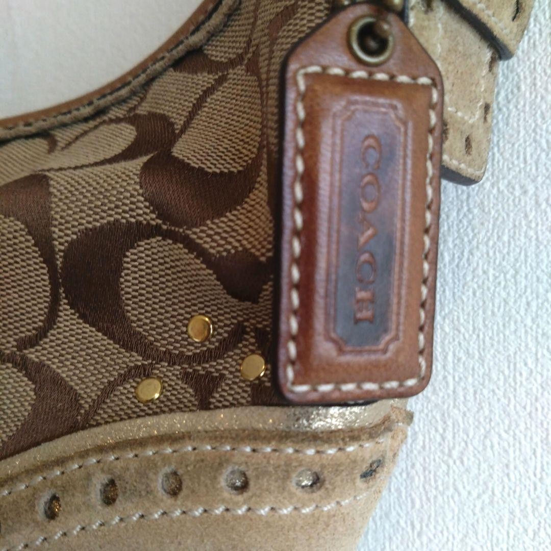 COACH signature pattern fringe shoulder bag beige 10a