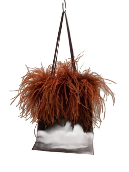 Jamin Puech Feather Fringe Shoulder Bag Women's Brown Auth From Japan Ra