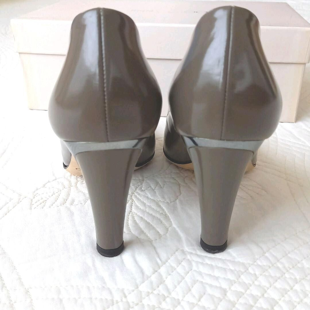 Jimmy Choo Enamel Pumps Sandals Women 34.5/US4.5 Gray WithBox Metal Heel
