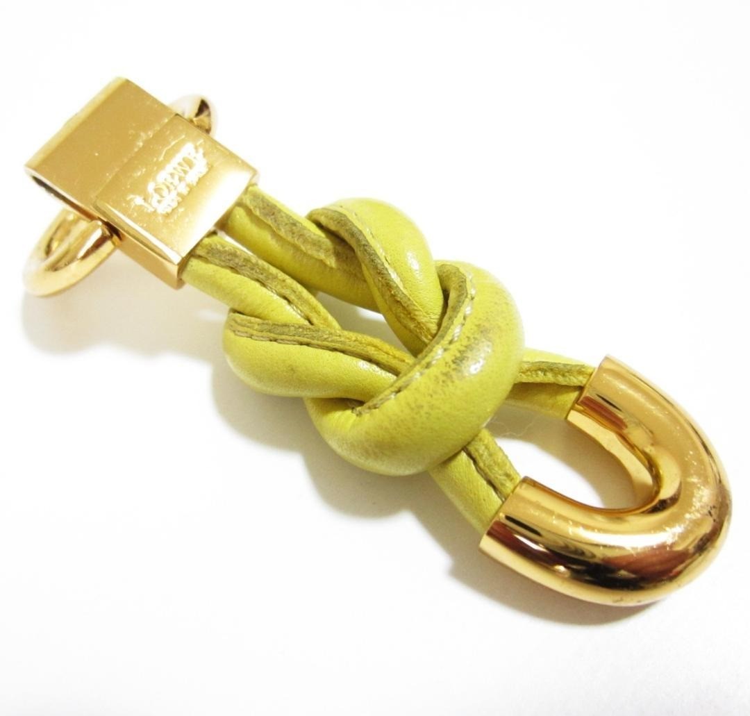 Authentic Loewe Twist Key Ring Anagram Keychain Bag Charm Yellow Leather Gold
