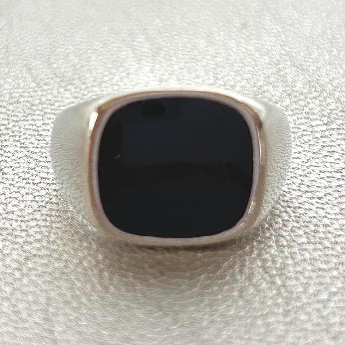 Onyx-style Signet Ring, Silver, Black, Men's