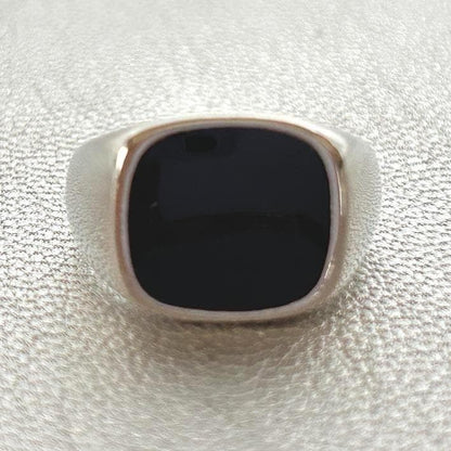 Onyx-style Signet Ring, Silver, Black, Men's