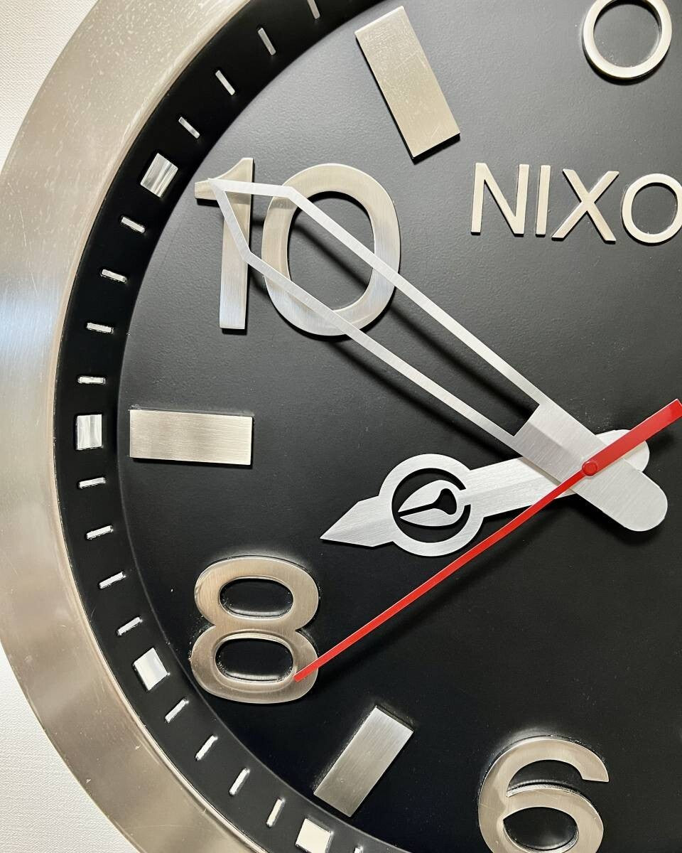Nixon Wall Clock Large Analog Clock Round Black × Silver 23.5in Used