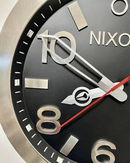 Nixon Wall Clock Large Analog Clock Round Black × Silver 23.5in Used