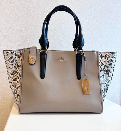 COACH Hand Bag Tote Bag Gray Leather Snake pattern Women's USED FROM JAPAN