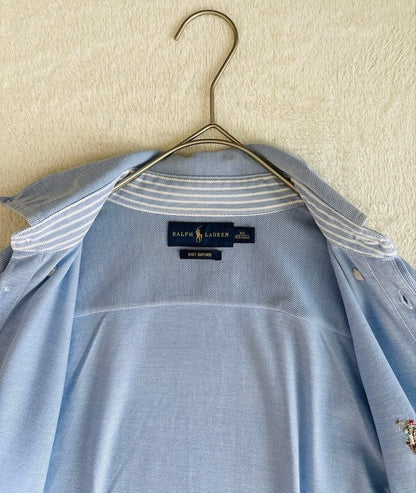Ralph Lauren Embroidery Light Blue Knit Oxford Shirt XS S Japan