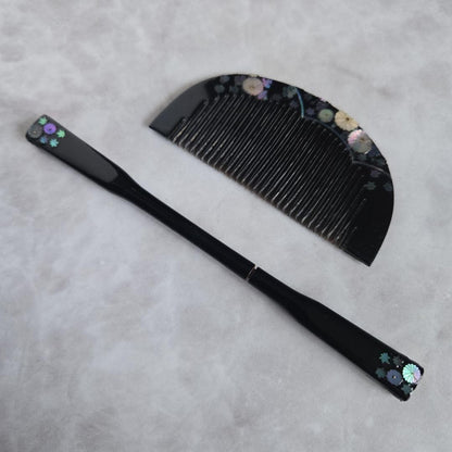 Japanese Hairpin, Comb, Black Lacquer, Mother-Of-Pearl, Hair Ornament, , N5, , C