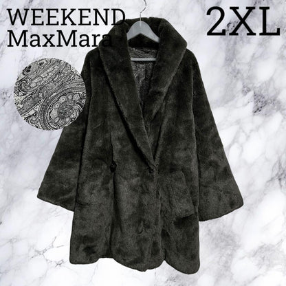 WEEKEND Max Mara Fur Coat Size US 10 Paisley Lining Shawl Collar Double-Breasted