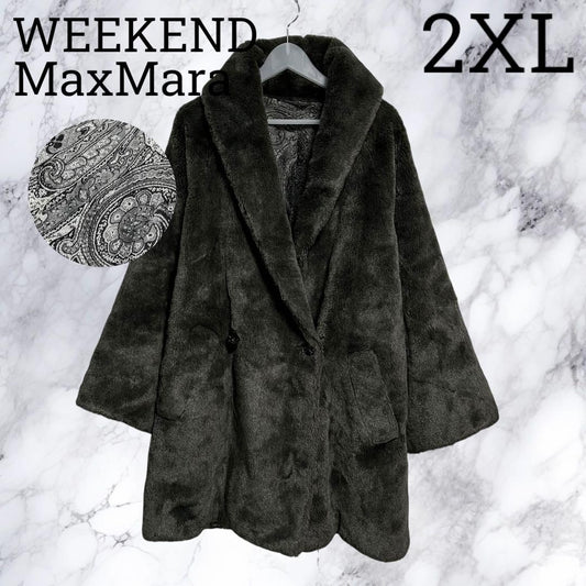 WEEKEND Max Mara Fur Coat Size US 10 Paisley Lining Shawl Collar Double-Breasted