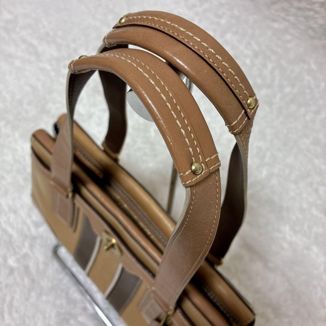 Coach Signature Hamptons Leather Tote Bag Brown Beige Vintage Authentic