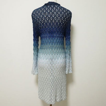 Missoni Women Cardigan Knit 44 Blue Purple Light Gradient Glitter Long Italian