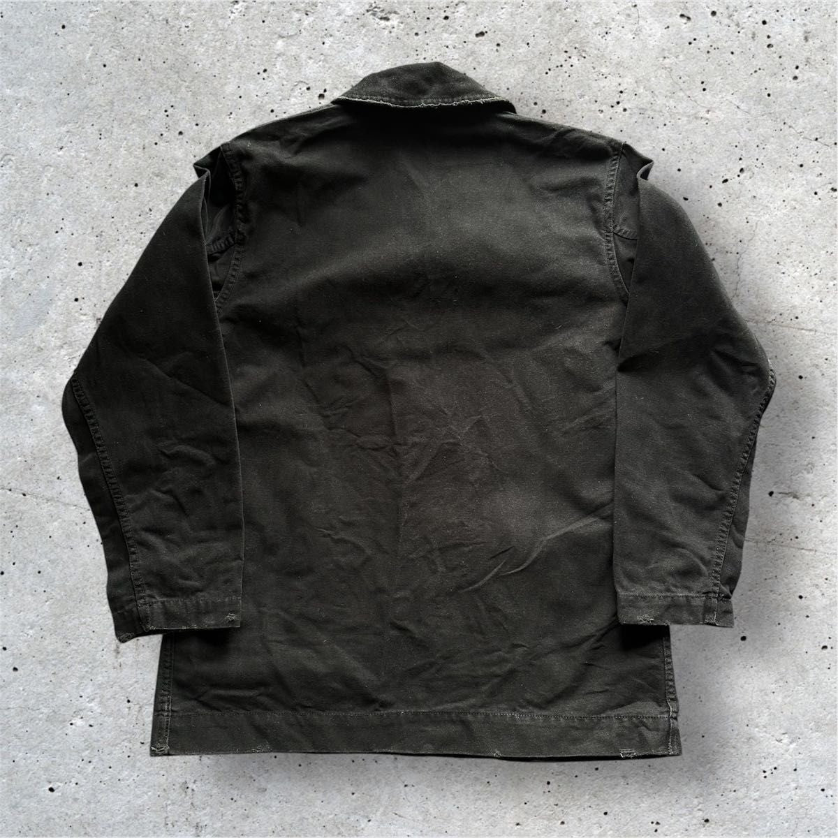 US NAVY Denim Jacket Black L Vintage Processed Canvas Shawl Collar JAPAN