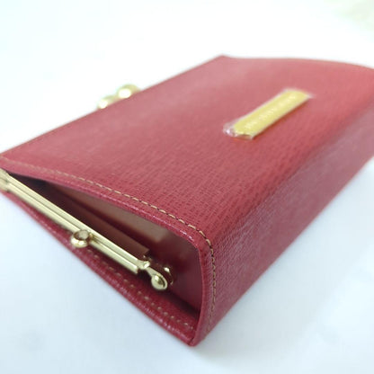 BURBERRY Leather Coin Case Wallet Red Kiss Lock Purse W/Box Used from Japan