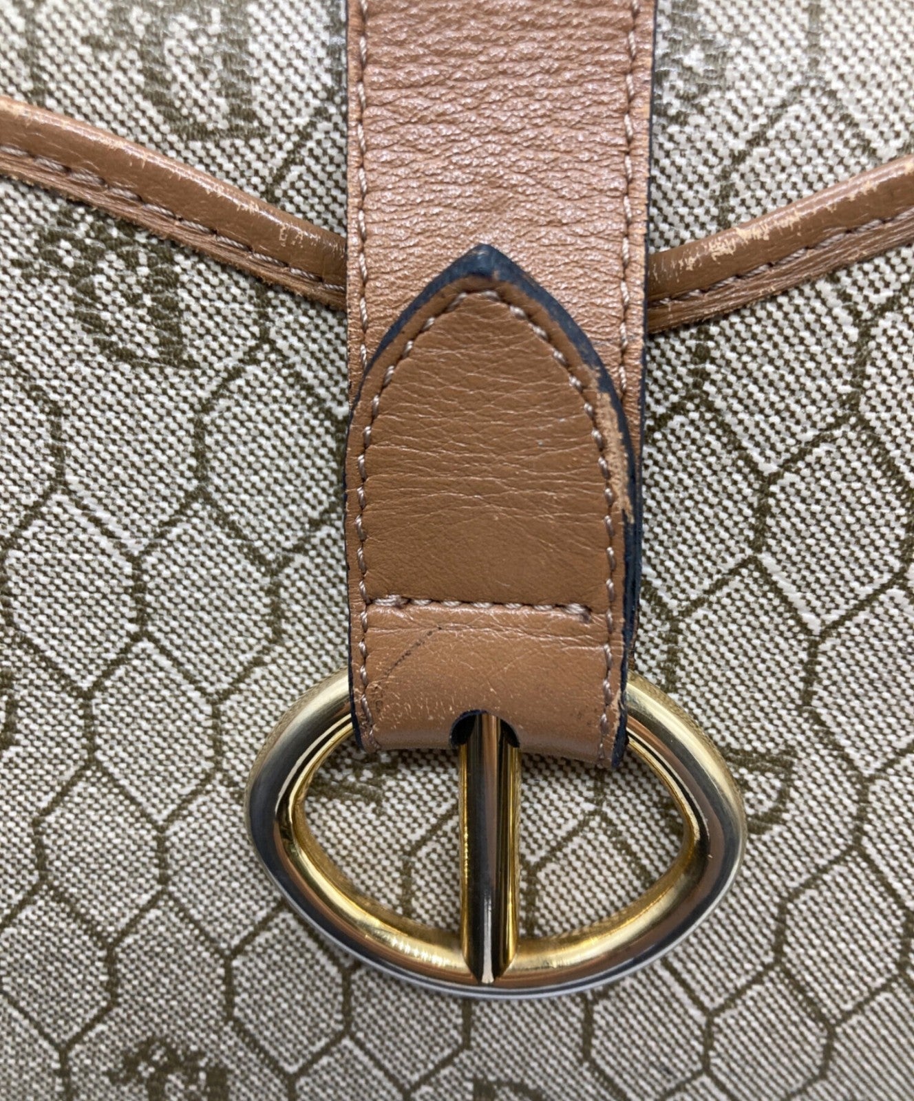 Dior Honeycomb Shoulder Bag Beige Canvas Leather Vintage Authentic 1112