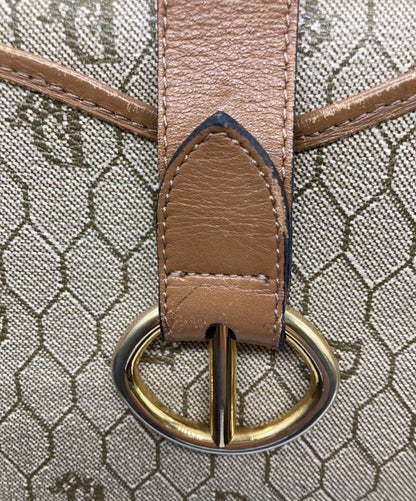 Dior Honeycomb Shoulder Bag Beige Canvas Leather Vintage Authentic 1112