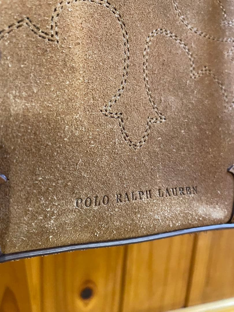 Polo Ralph Lauren Embroidery Tote Bag Handbag Purse Suede Brown USED Good Cond