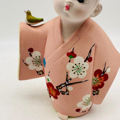 T Hakata Doll Japanese Traditional Crafts Kokeshi Uguisu Bird Kimono Girl