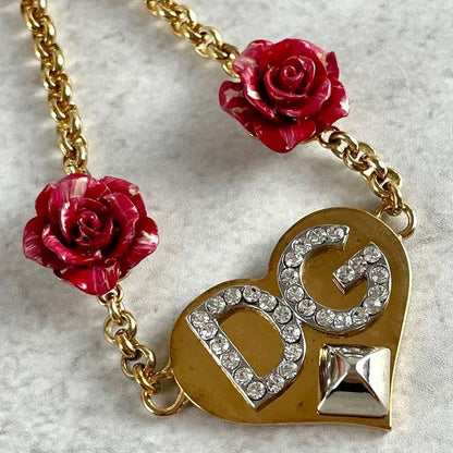 Dolce & Gabbana Flower Bracelet DG Logo Gold Tone Costume Jewelry Women's