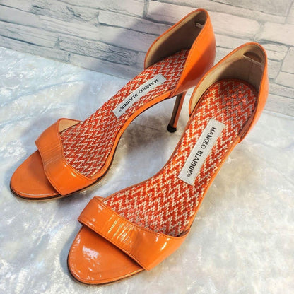 Rare Manolo Blahnik Orange Leather Heels Sandals Size EU37 / US7 Popular Auth