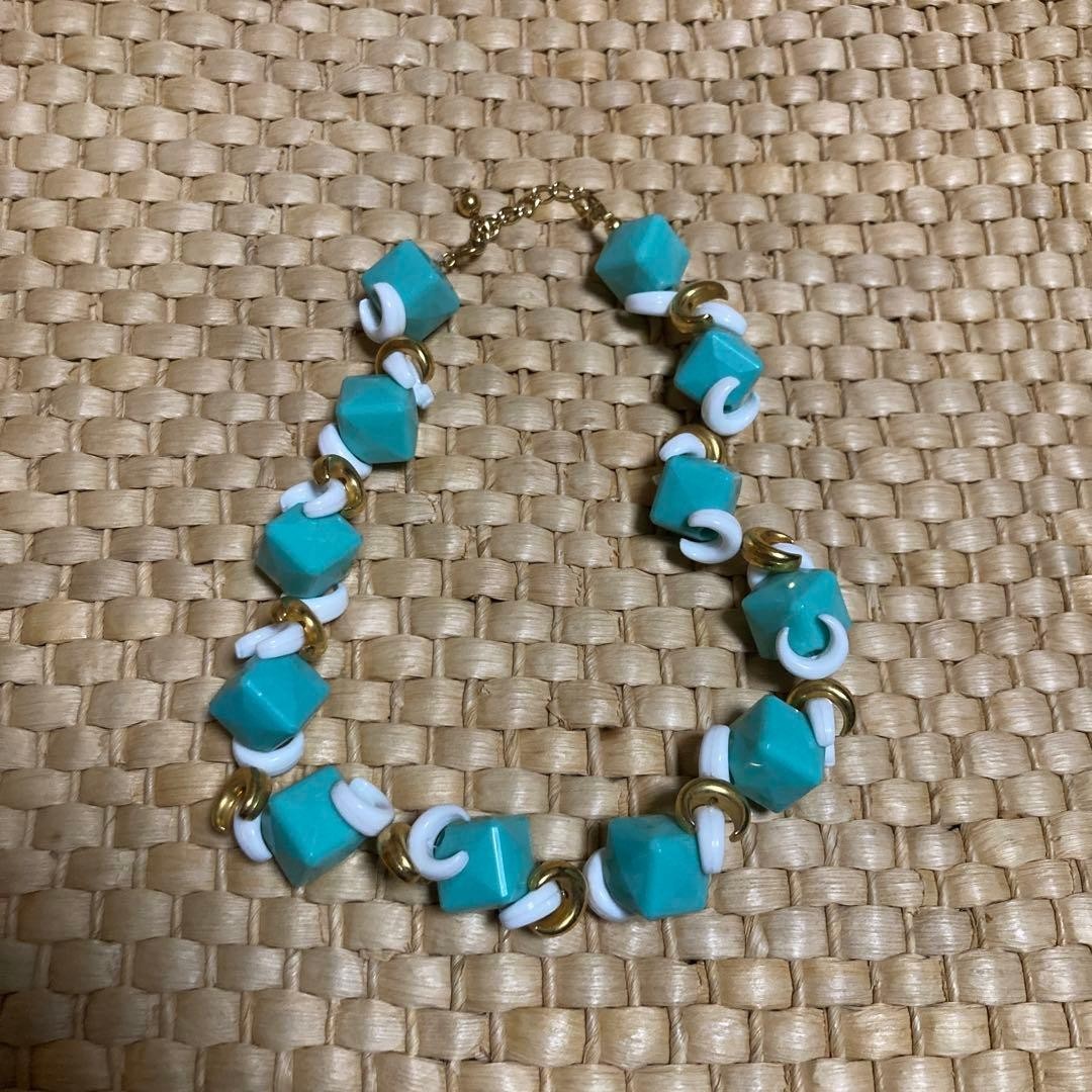Brand new turquoise blue necklace Geometric design Showa retro style Bubble era