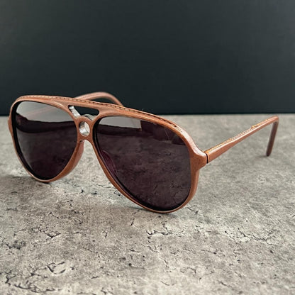 Baush Lomb Leather Wrapped Sunglasses Shooter Teardrop Shape Brown Used