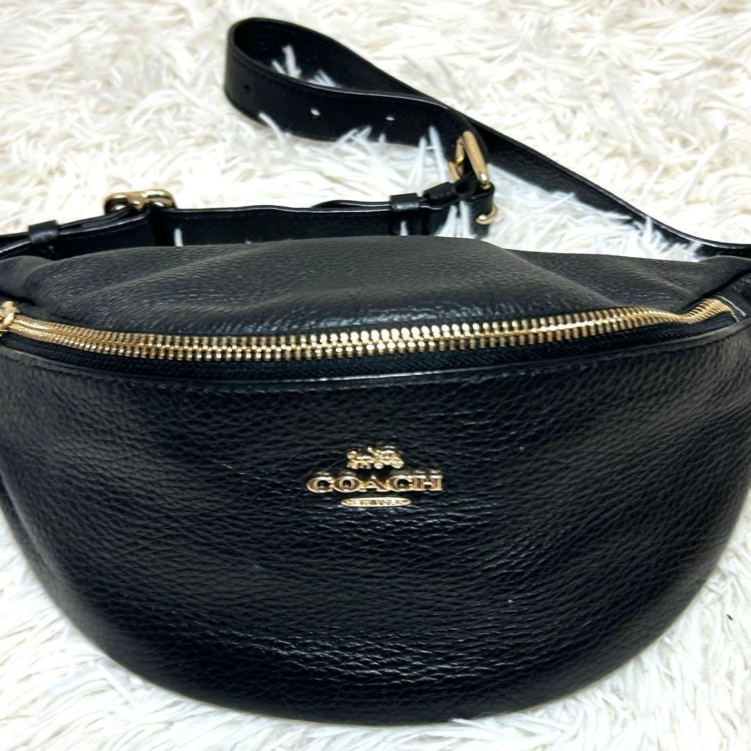 COACH F48738 Waist Bag Leather Black Gold Hardware Crossbody Unisex Genuine