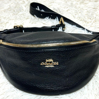 COACH F48738 Waist Bag Leather Black Gold Hardware Crossbody Unisex Genuine
