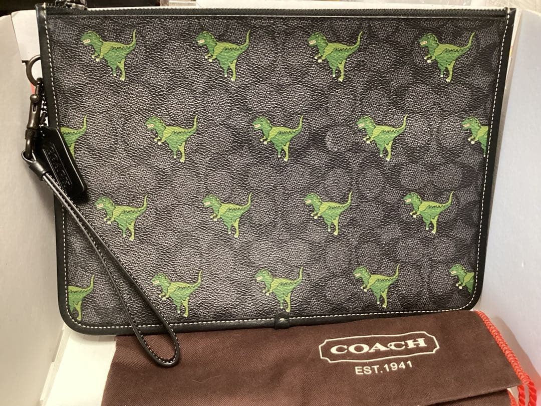 COACH Rexy Dinosaur Clutch Bag Signature Authentic with Dust Bag Black Auth