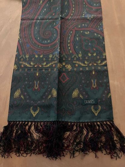 DRAKES London Hand Printed Paisley Silk Scarf Stole Made in Italy Rare