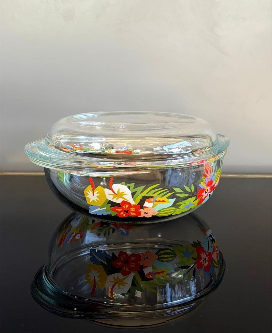 Retro Pop Glass Bowl Casserole with Lid Pyrex Floral Rare Vintage Collectible