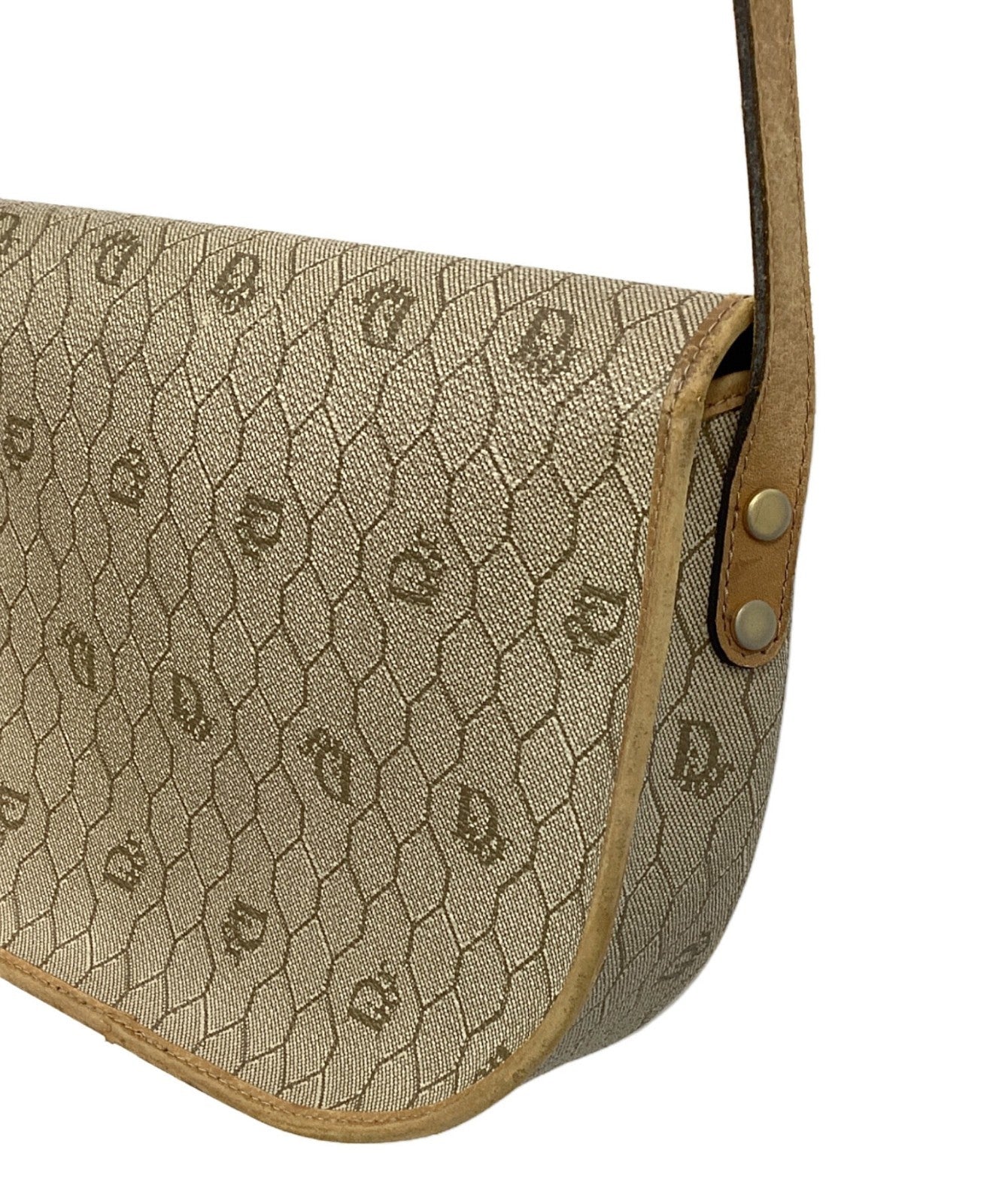 Dior Honeycomb Shoulder Crossbody Bag Beige Canvas Leather Vintage Auth 115534
