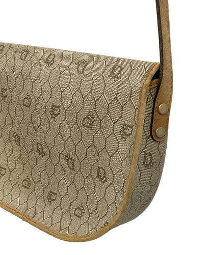 Dior Honeycomb Shoulder Crossbody Bag Beige Canvas Leather Vintage Auth 115534