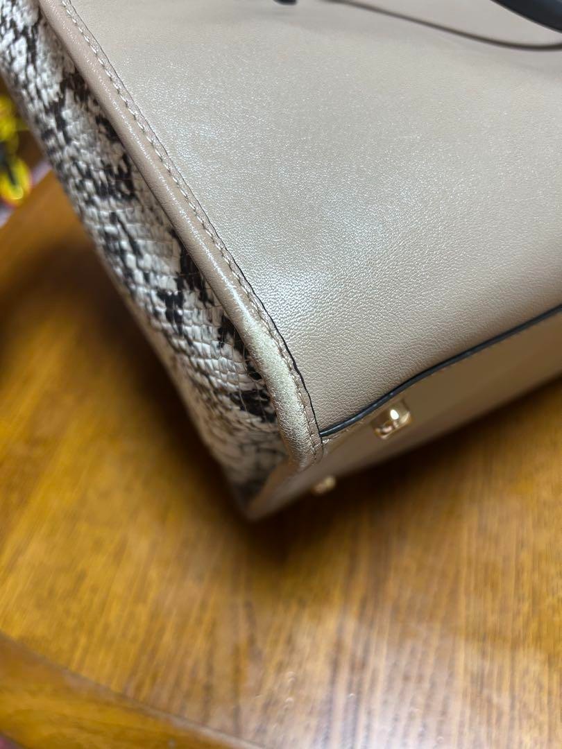 COACH Hand Bag Tote Bag Gray Leather Snake pattern Women's USED FROM JAPAN