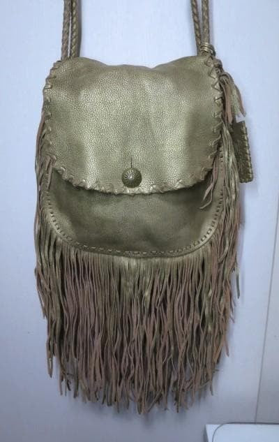 RALPH LAUREN Fringe Leather Crossbody Bag Shoulder bag Metallic Gold Used