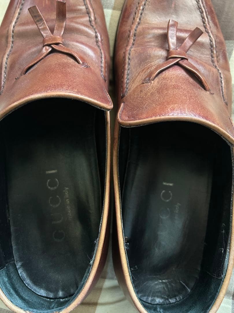 GUCCI Mens Brown Leather Tassel Loafers Size 11 Classic Slip On Shoes Authentic
