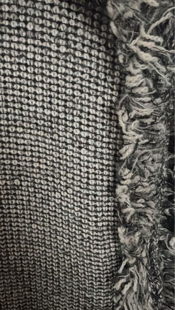 PRADA Cardigan Fringe Design Wool Black White Size S Stylish Chic