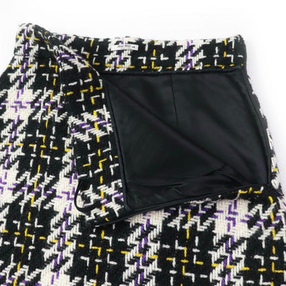 Miu Miu Tweed Trapezoid Skirt Black White Check Pattern Wool 100% Size 38 Italy