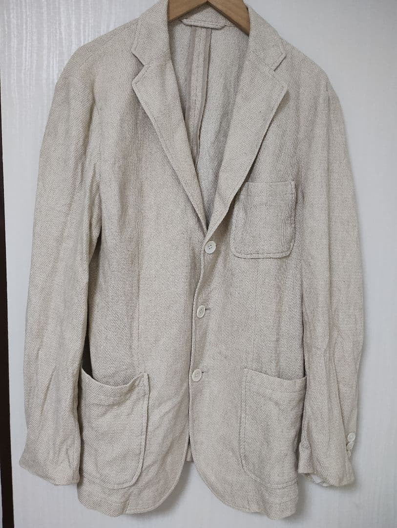 RING JACKET FOR SHIPS Beige Linen Cotton Tailored Casual Jacket Size 50