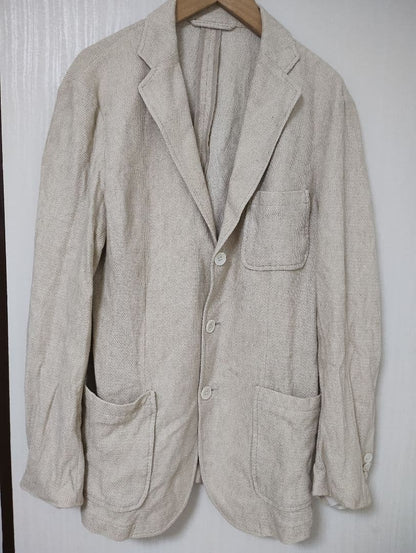 RING JACKET FOR SHIPS Beige Linen Cotton Tailored Casual Jacket Size 50