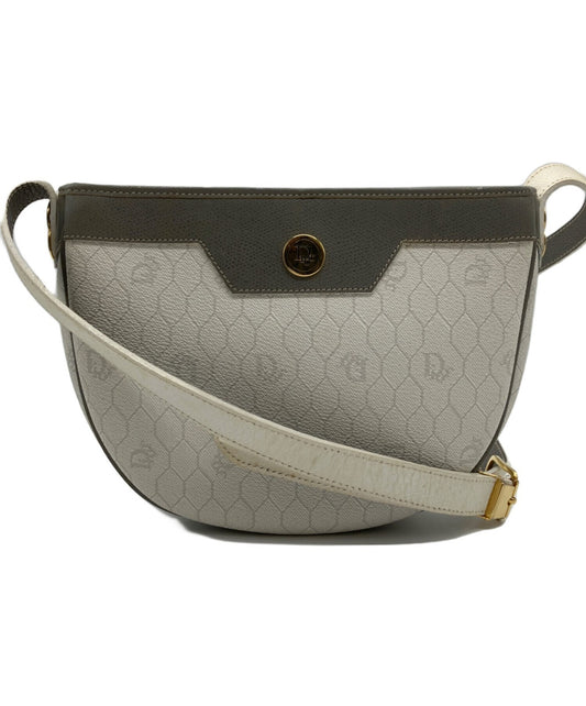 Dior Honeycomb Shoulder Crossbody Bag White Canvas Leather Vintage Authentic