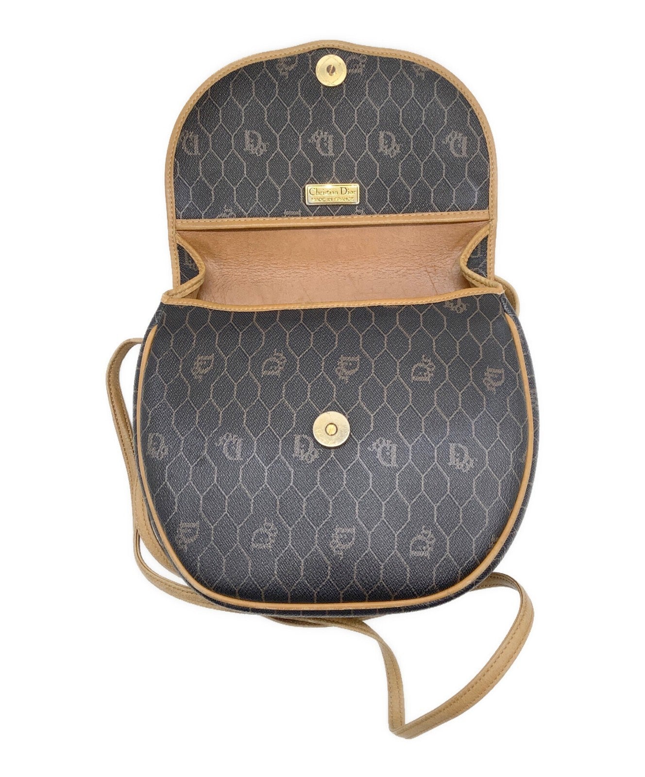 Dior Honeycomb Shoulder Crossbody Bag Brown Canvas Leather Vintage Auth