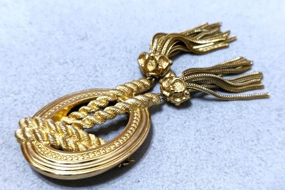 Christian Dior Henkel Grosse Gold Tassel Brooch Pin Signed Germany Rope No Box