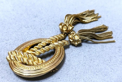 Christian Dior Henkel Grosse Gold Tassel Brooch Pin Signed Germany Rope No Box