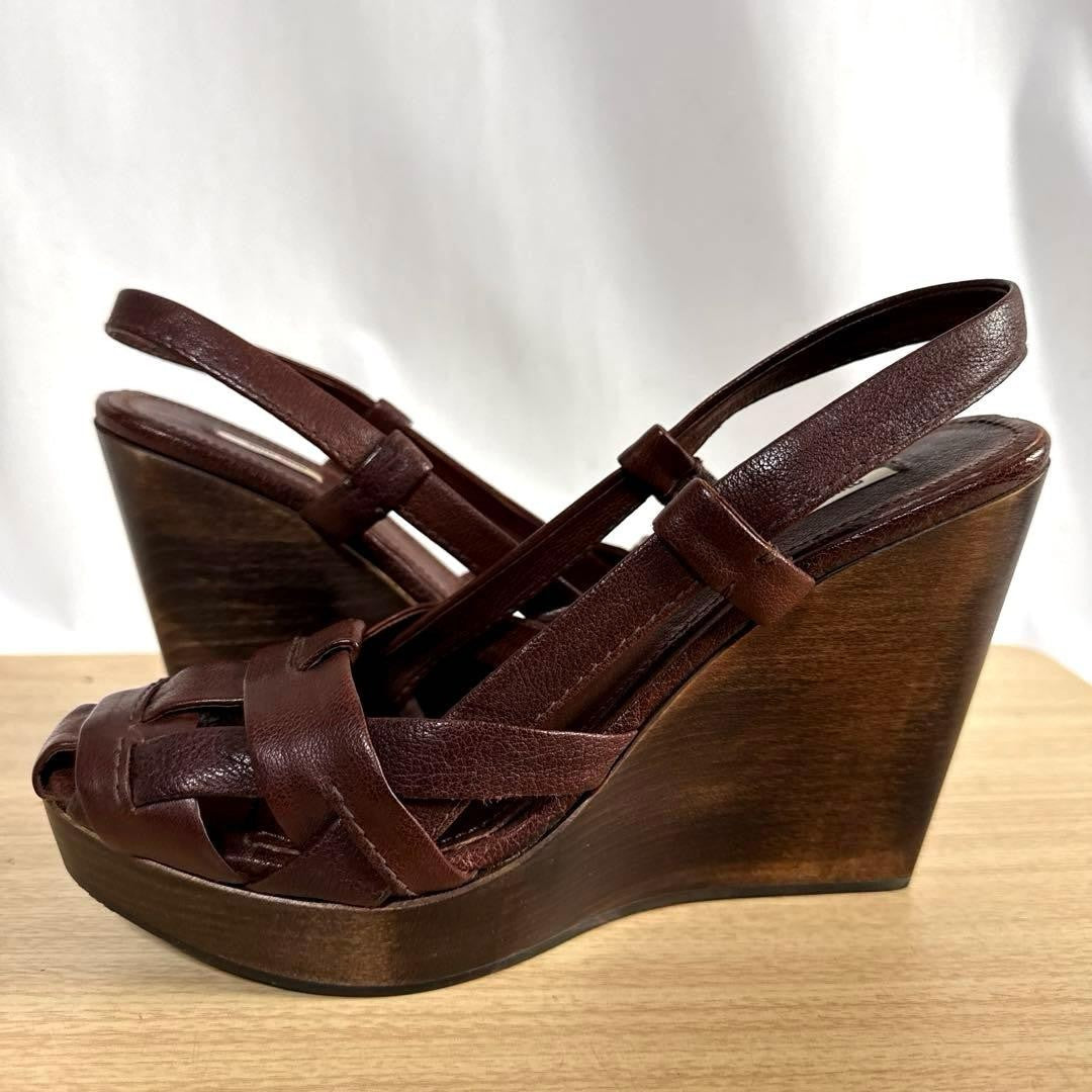 Rare Miu Miu Brown Leather Wedge Sandals 38.5 EU Beautiful Condition