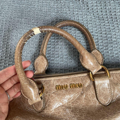 miumiu handbag shoulder 3way leather beige women's USED FROM JAPAN