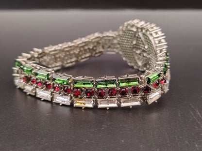 Authentic GUCCI Crystal GG Web Bracelet Silver Tone Vintage Rare Jewelry Italy